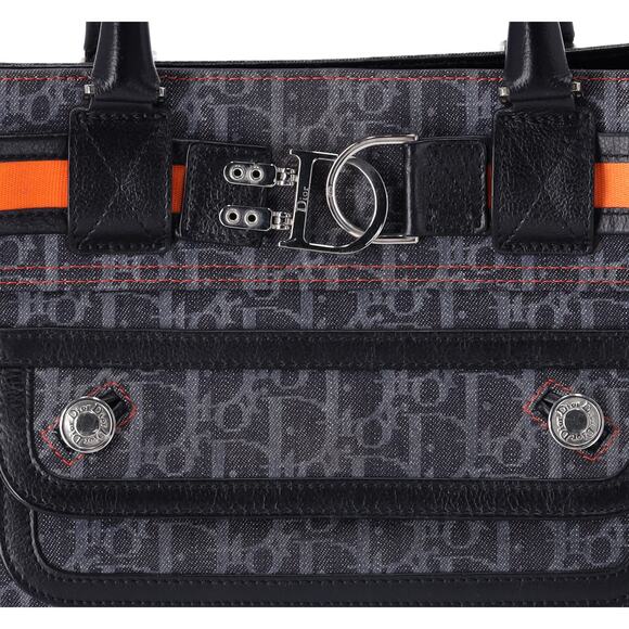 Christian Dior Flight Handbag Dark Gray Orange Multi Denim Leather - Picture 2 of 9